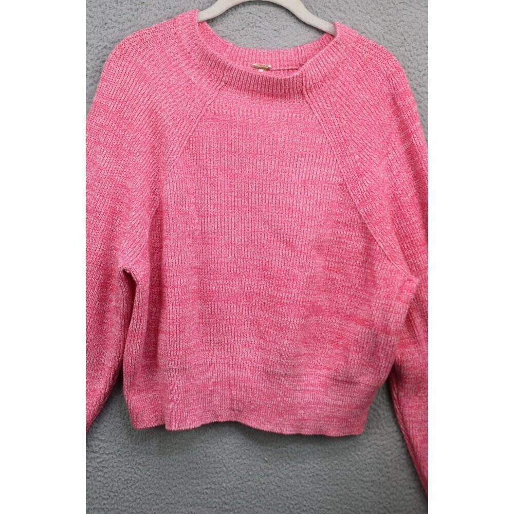 Free People Pink & White Long Puff Sleeve Sweater-Size S/P-Nice Boxy-BOHO - Picture 2 of 12